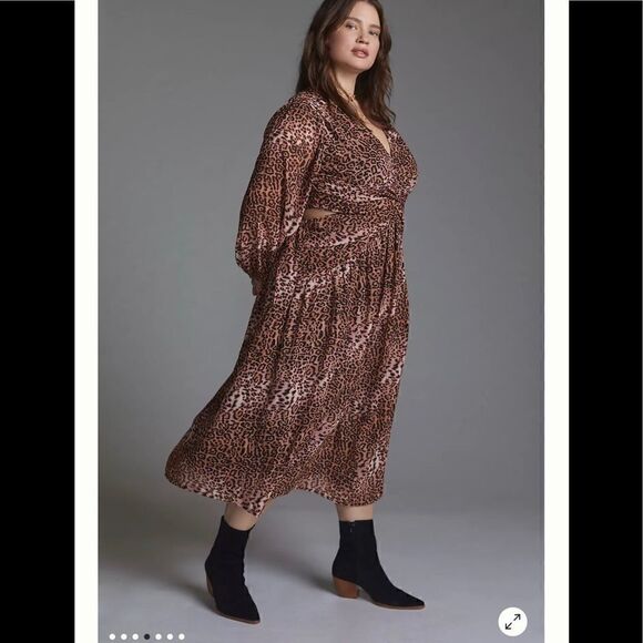 Anthropologie Leopard Cut-Out Midi Dress - Picture 2 of 7